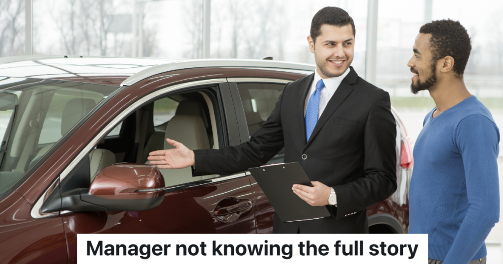 car salesman showing a man a car