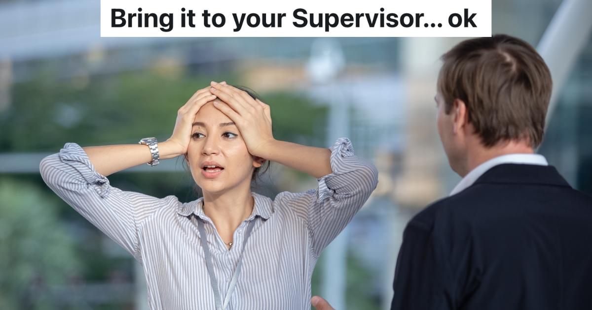 businessman talking to stressed out woman