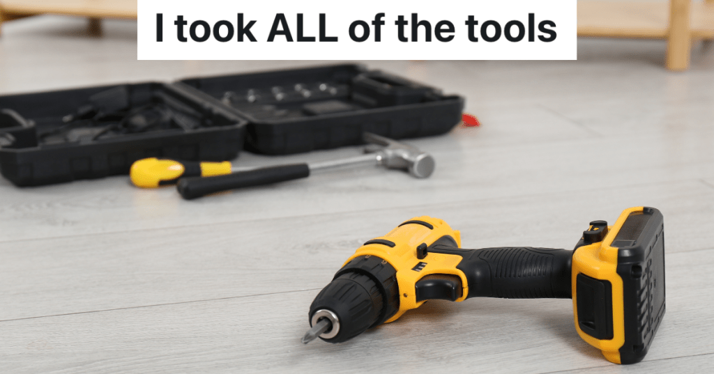 Electric screwdriver and other tools on floor in room