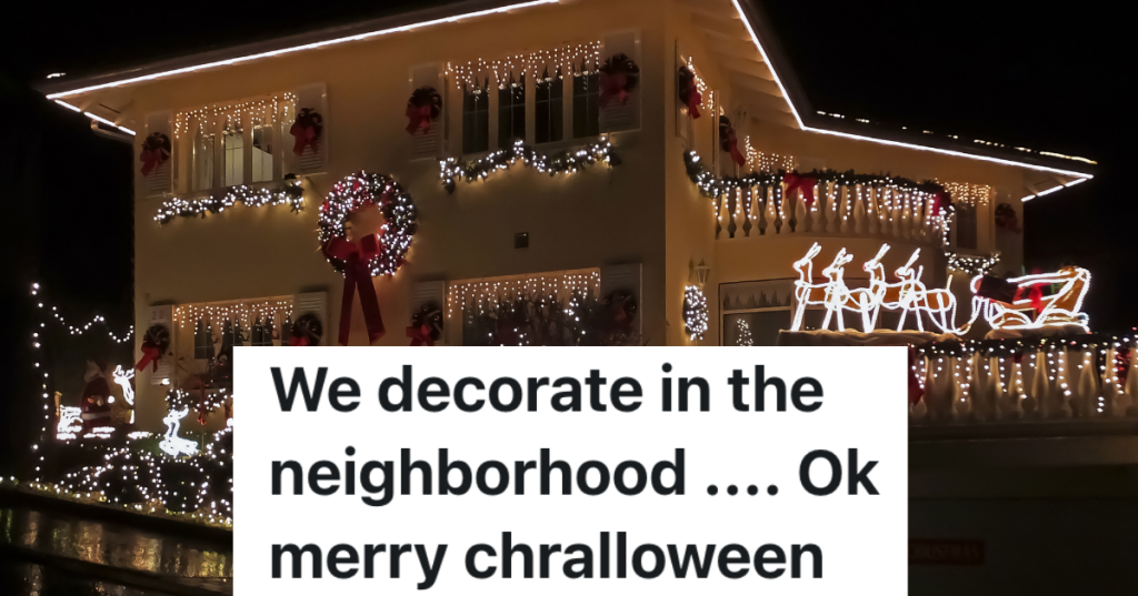 exterior of 2-story house decorated for Christmas