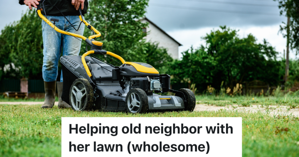 man mowing lawn with push mower