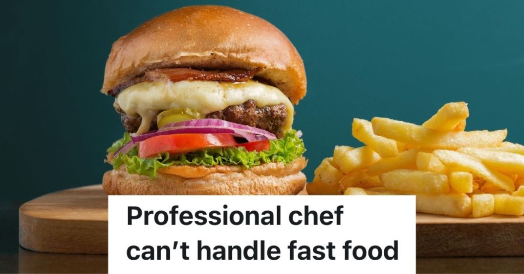 Restaurant burger and fries on a cutting board