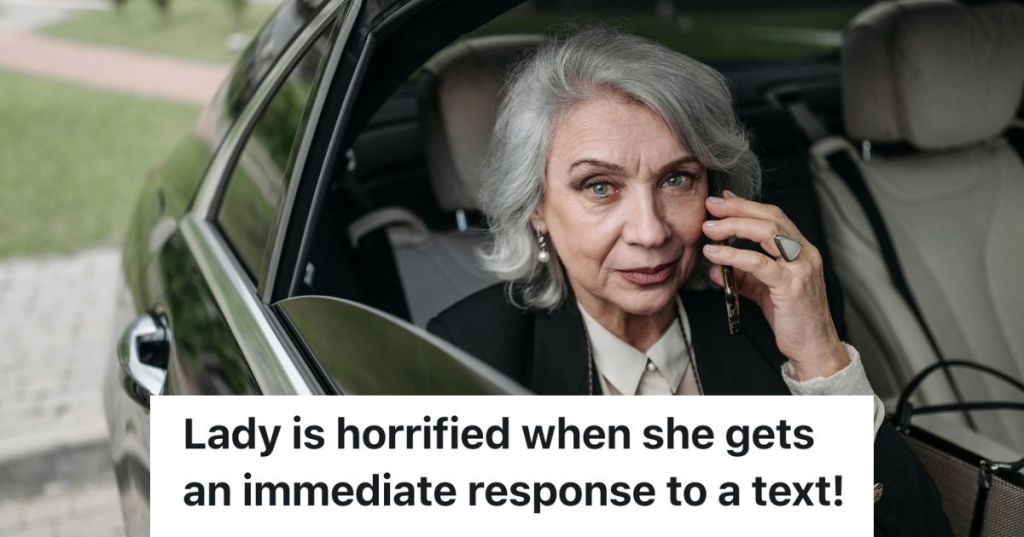 Older woman on phone in posh car