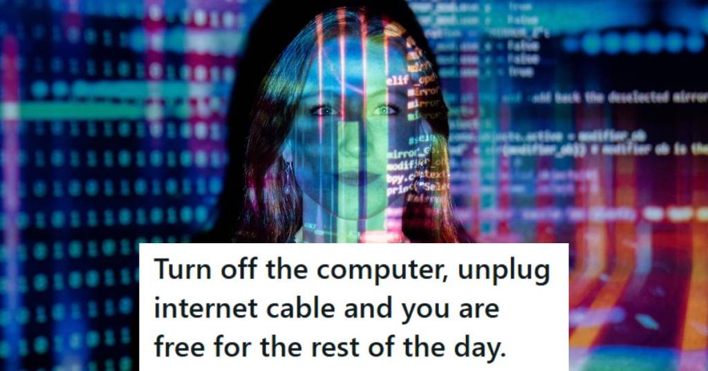 Woman in front of a screen looking at a suspicious email attachment