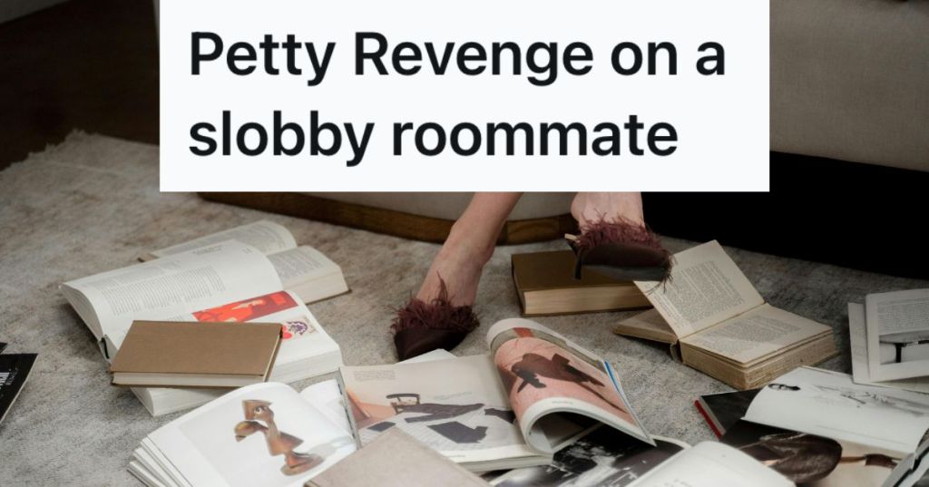 Books scattered over the living room floor