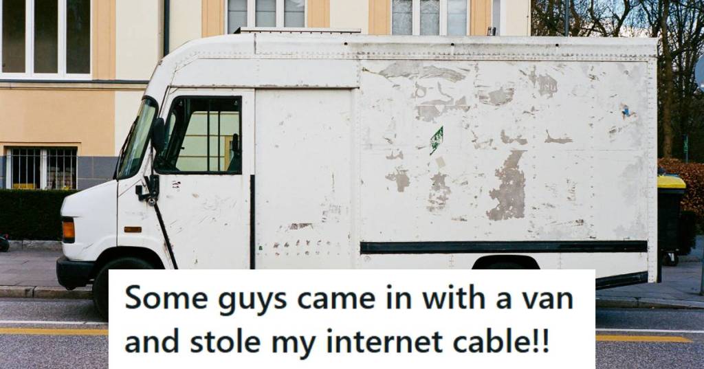 Old white van parked outside of a business