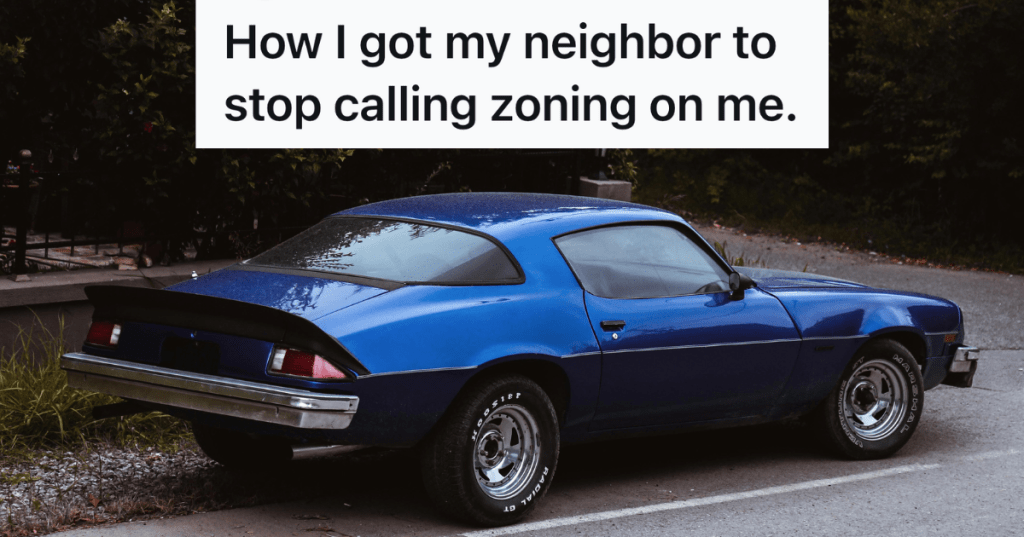 blue car parked on street