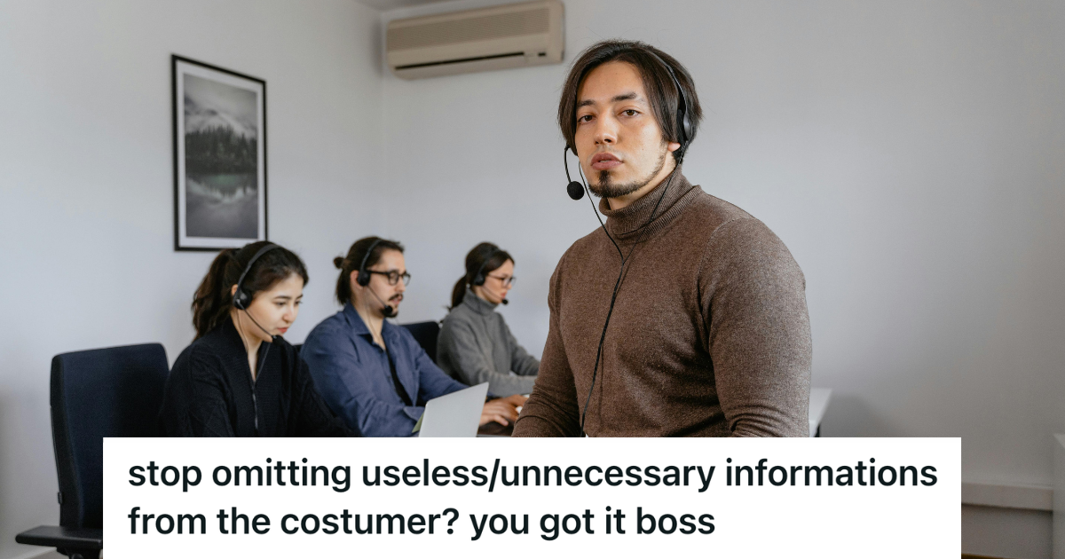 call center employee in brown turtleneck
