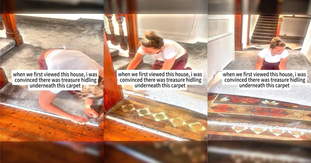 woman tearing up carpet