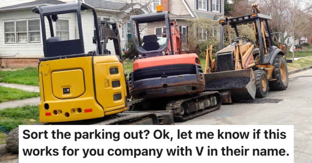 construction vehicles parked on a street