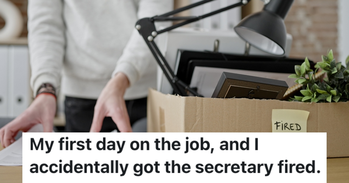 A Worker Figured Out Something On Their First Day At A Job, And It Got A Secretary Fired woman packing up her desk