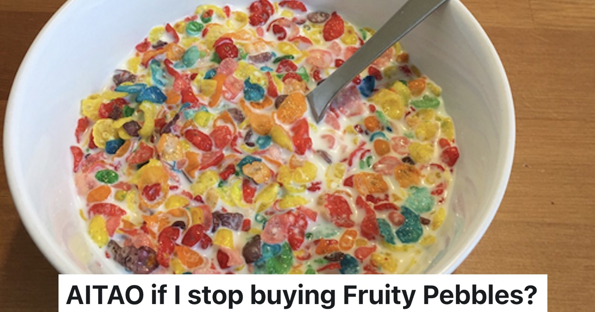 bowl of fruity pebbles cereal with milk