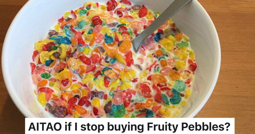 bowl of fruity pebbles cereal with milk