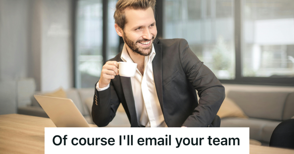 happy corporate man drinking coffee