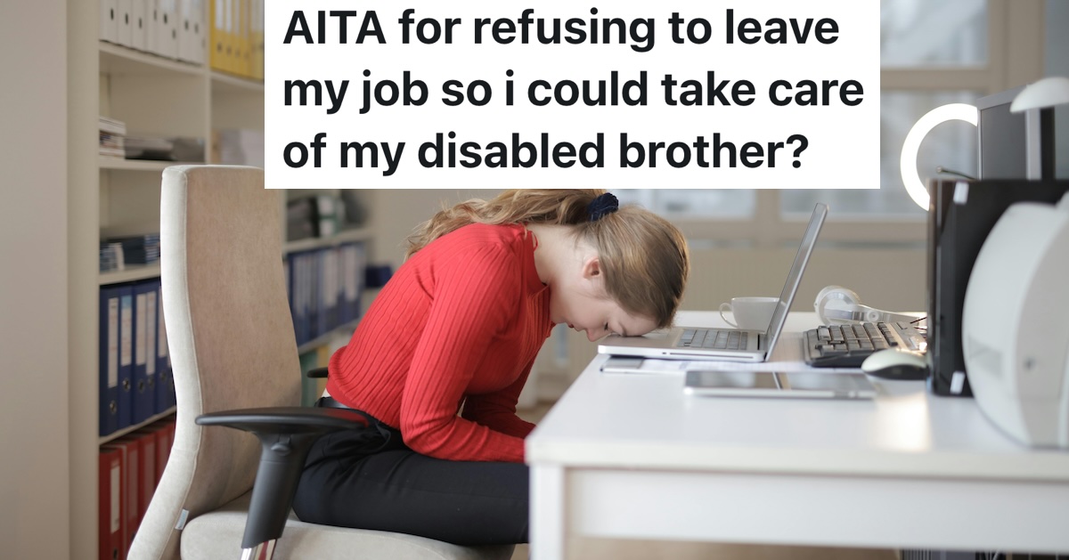 Parents Lose Disabled Son’s Care Program, So They Demand Daughter Quit Her Dream Job to Take Over worker with her head down on a computer looking dejected