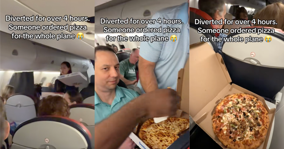people eating pizza on a plane
