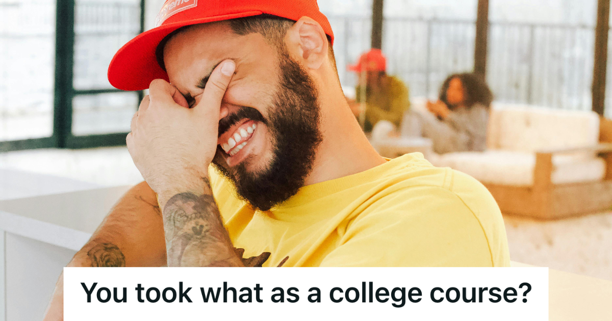 man in red hat laughing