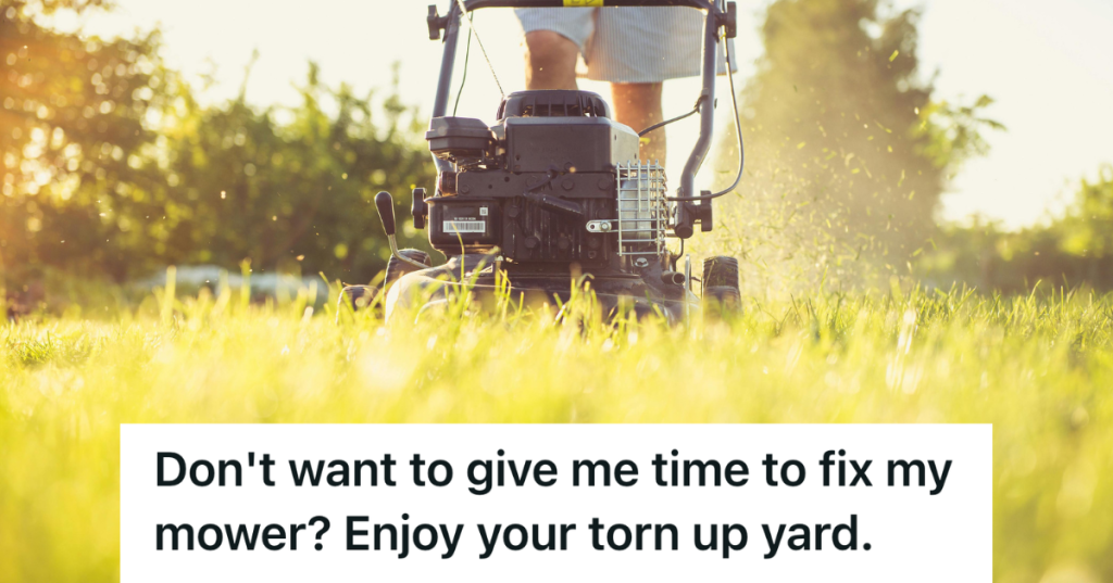 man mowing lawn on sunny day
