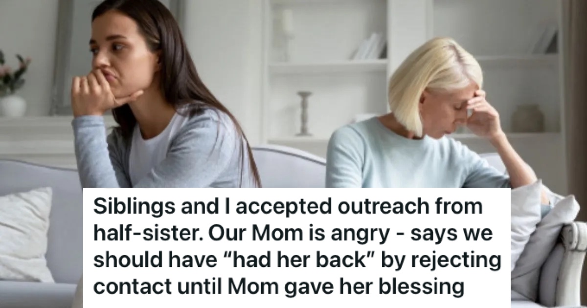 Kids Found Out They Had An Older Sibling Who Was Adopted, But Their Mom Got Upset When They Wanted To Get To Know Her mom and daughter on a couch not talking to each other