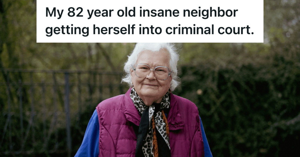 old woman in purple vest