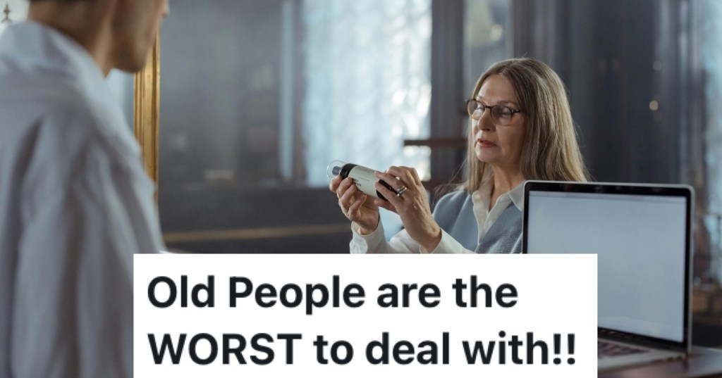 Older woman expecting an item to buy