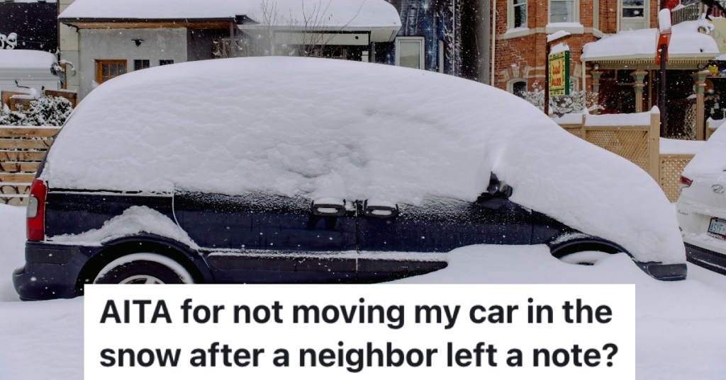 snow-covered minivan