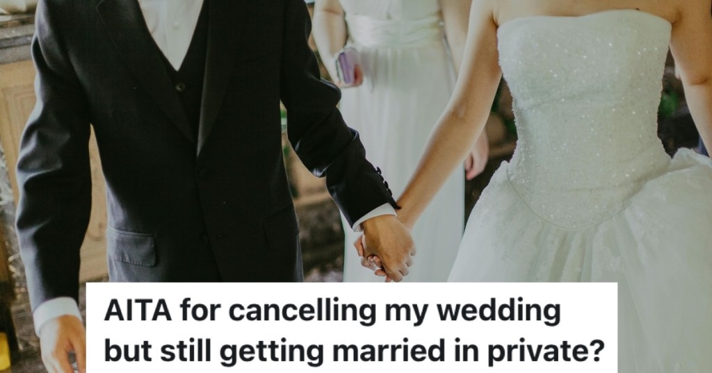 bride and groom holding hands
