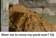 Homeowner’s Neighbor Threatened Legal Action Over A Pond Crossing The Property Line, So He Moved The Dirt And Built A Ten Foot Wall Of Malicious Compliance