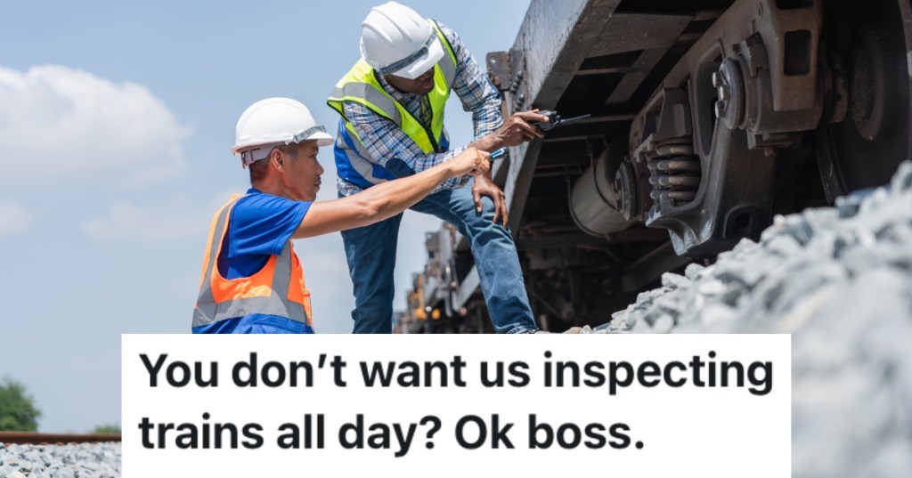 men inspecting a train