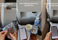 ‘Performative barista on the plane.’ – A Passenger Grinded Up Coffee Beans And Made Espresso On A Flight 35,000 Feet In The AIr