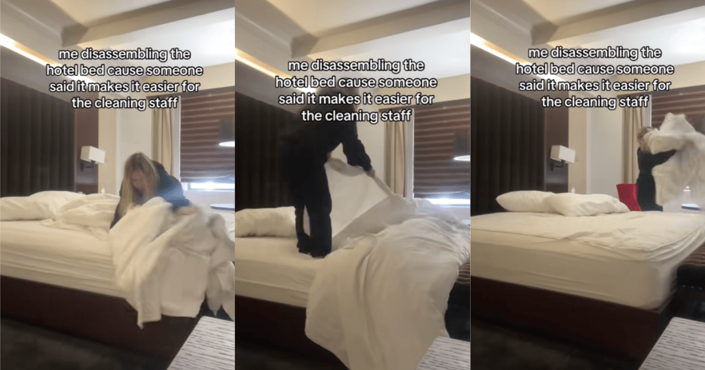 woman cleaning a hotel room