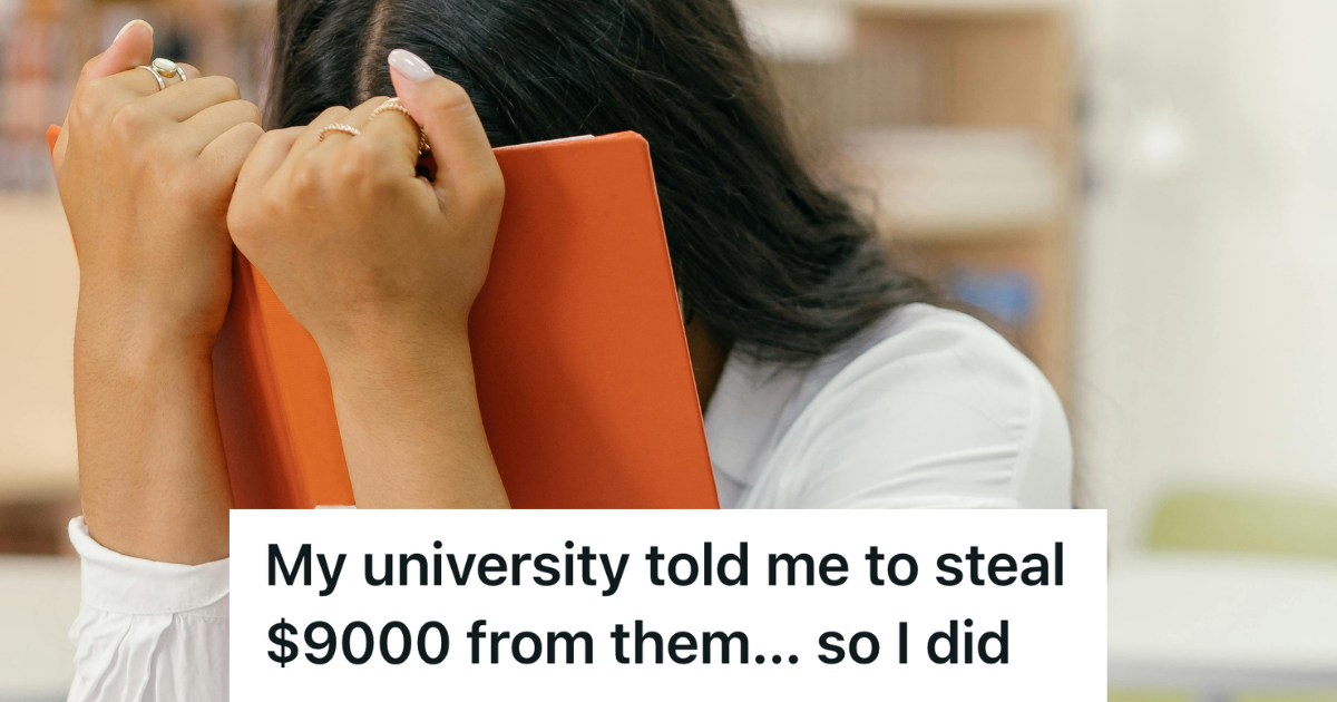 stressed college student putting book in her face