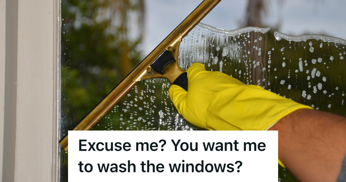 window washing with yellow glove
