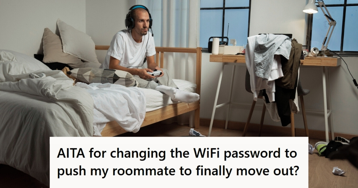 Man gaming in his messy bedroom