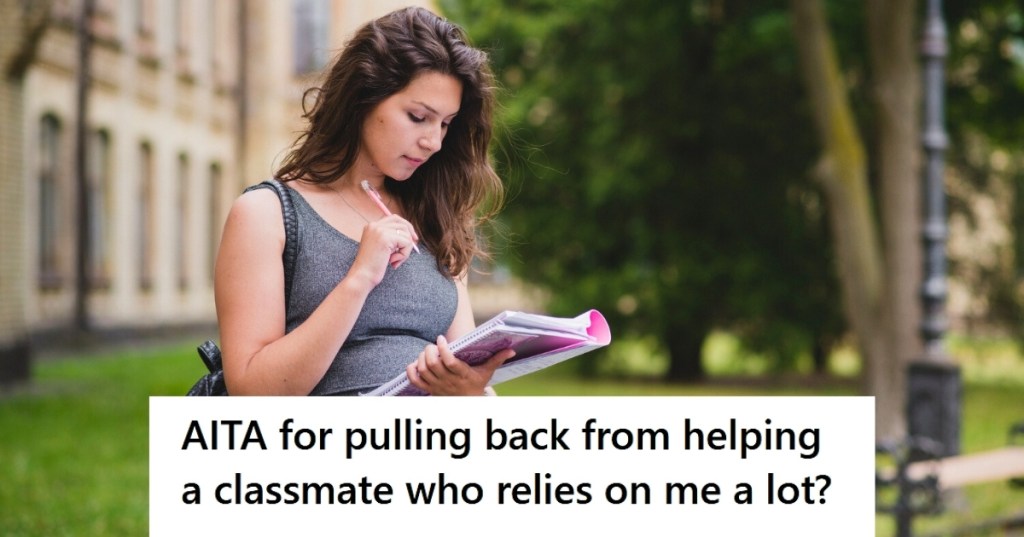 A woman studying outside on campus