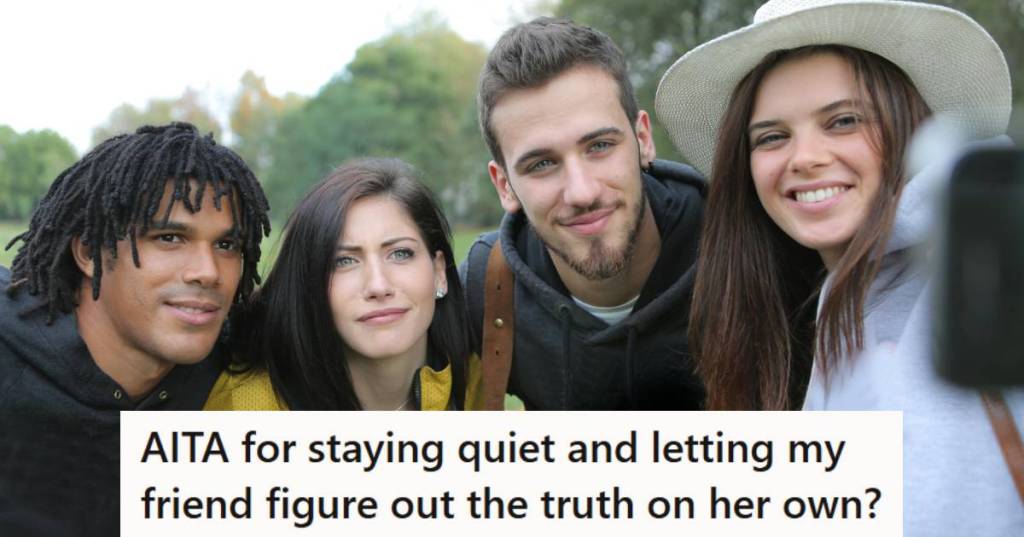 Friend group standing outside, posing for selfie