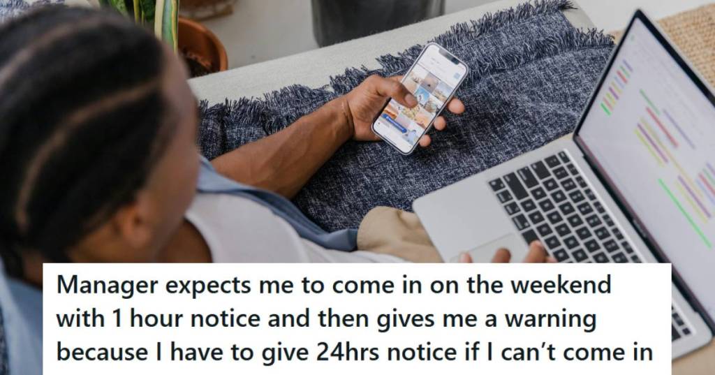 Man sitting at home on his day off using his laptop and phone