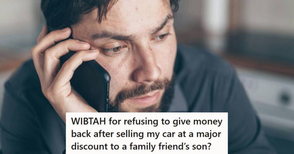 Man on the phone to a family friend about car problems