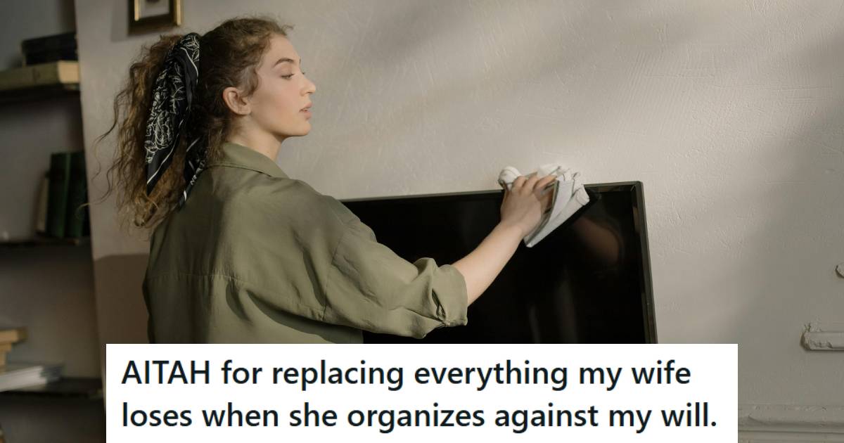 Woman cleaning and dusting the house with a rag