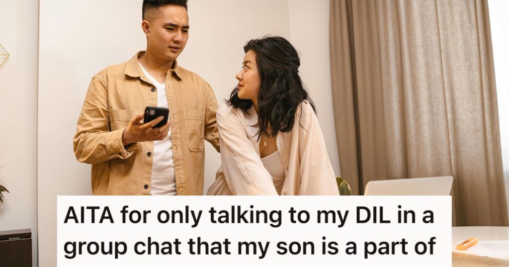 Confused man holding a phone and looking at a woman