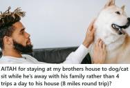 Brother Was Asked To Drive To His Sibling’s House Four Times Per Day To Take Care Of Their Dog And Cat, So He Slept On The Couch Instead, But His Sister In Law Lost Her Mind