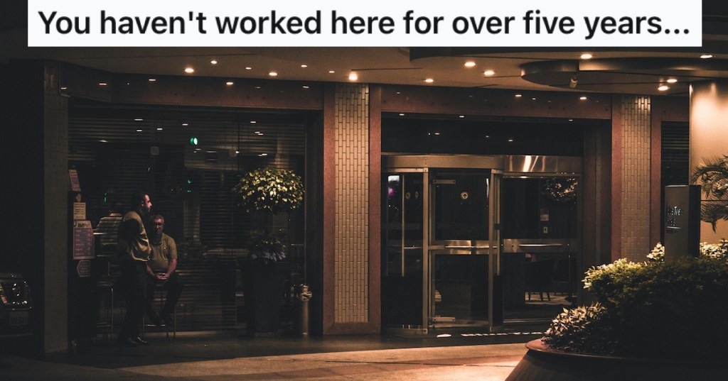 The outside of a hotel at night