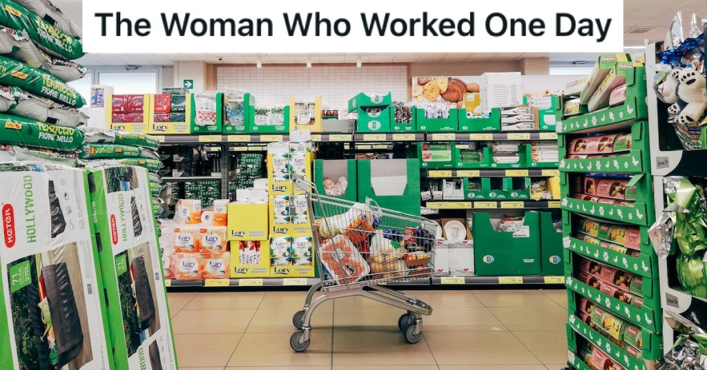 A shopping cart in a grocery store