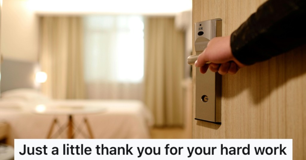 A hotel room door being opened