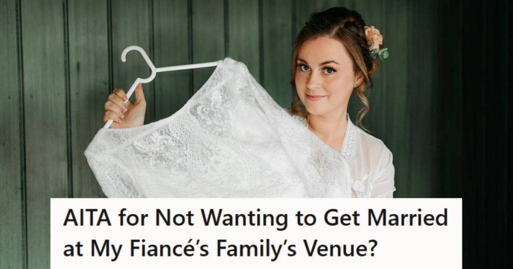 Woman holding her wedding dress and smiling at the camera