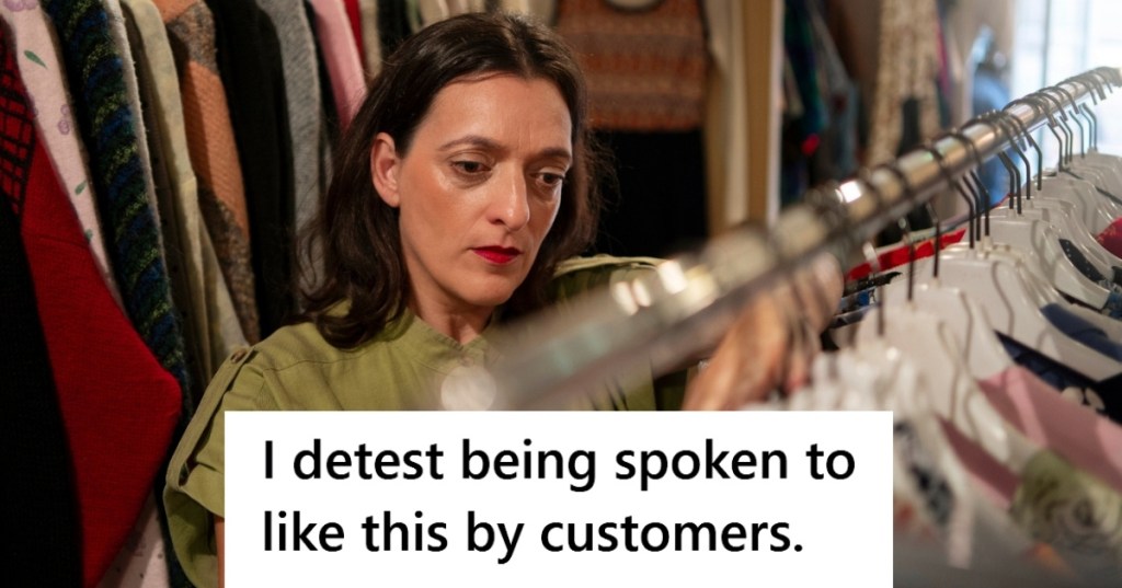 Woman sifting through clothes