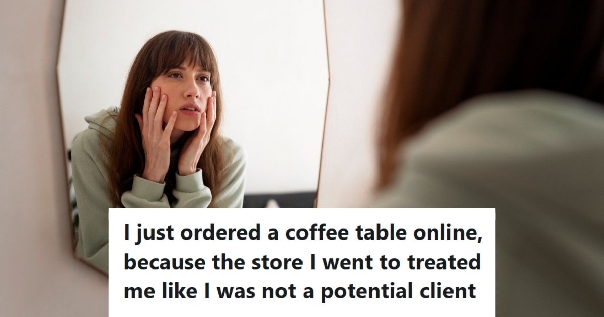 Woman looking at herself in the mirror