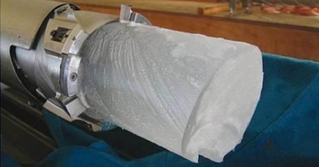 A close up of an ice core