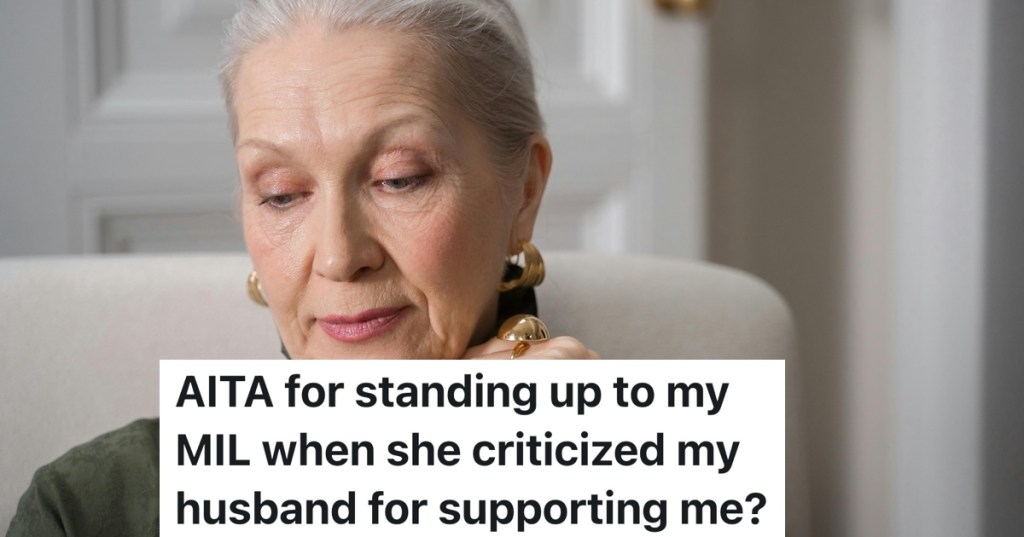 elderly woman or mother in law looking down