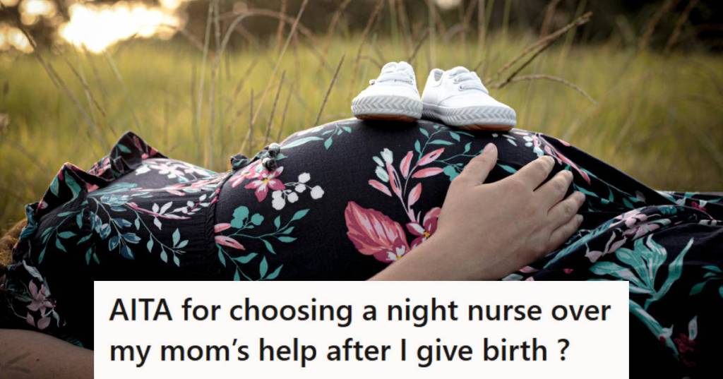 Pregnant woman laying in the grass with baby shoes on her bump